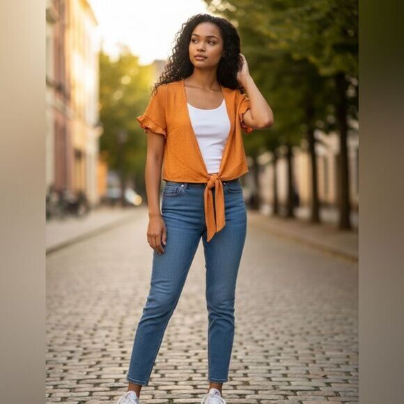 Zaful Tops - NWOT Zaful Women’s Orange Tie-Front Flutter Sleeve Crop Top - Size Small